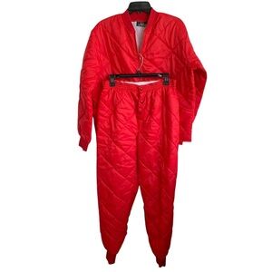 Vintage 90s Bass Pro Shop Outdoors Red Quilted Jacket Pants Suit Set Bomber